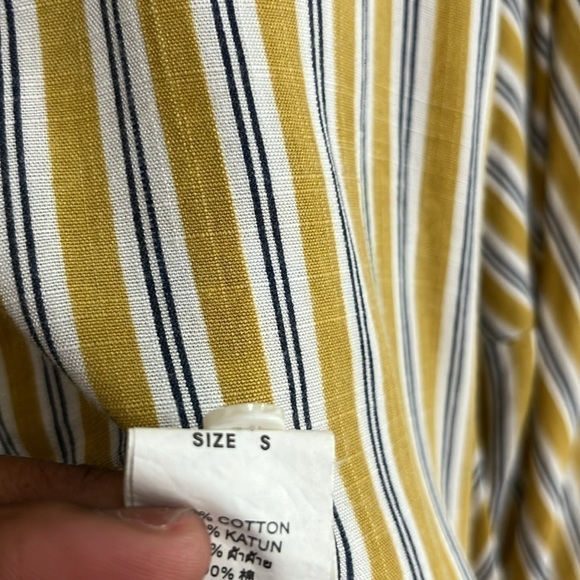 BYSI Women’s Blouse Cropped Bell Sleeves Lace Boho Size S Yellow Striped - Picture 11 of 11